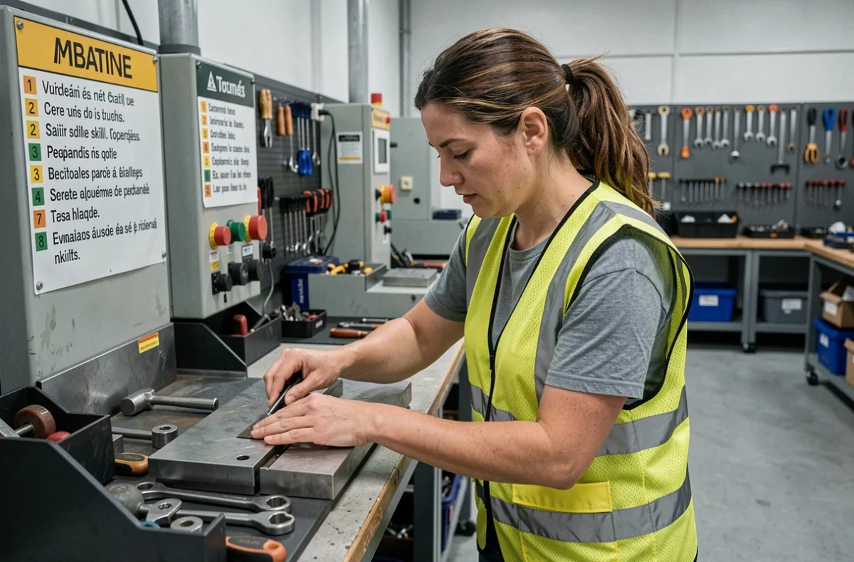 Une stagiaire en formation professionnelle pratiquant un exercice technique dans les ateliers de l'AFPA de Beauvais