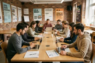 Groupe d'adultes en formation professionnelle dans un centre de formation en Haute-Vienne
