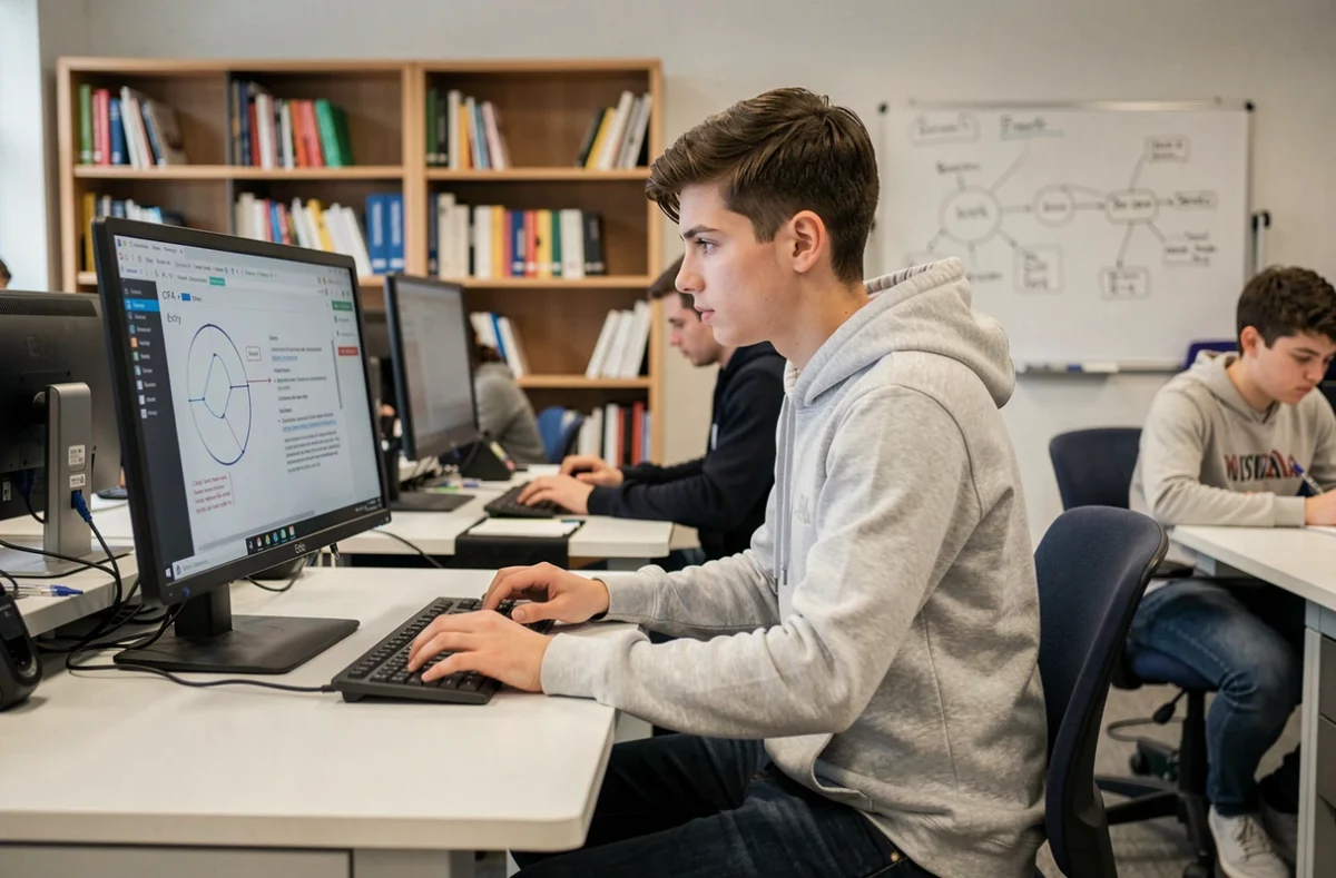 Étudiant en alternance travaillant sur ordinateur dans les locaux du CFA EVE à Évry Val d'Essonne