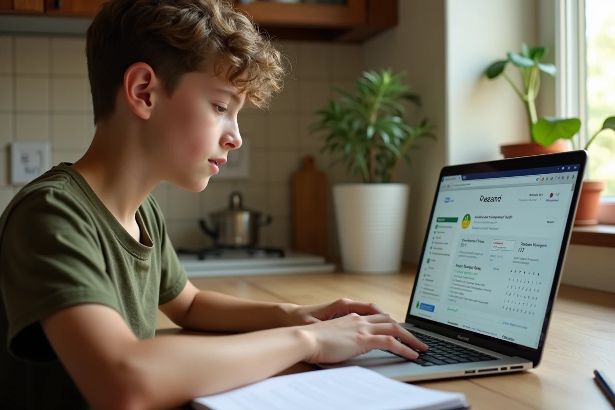 Collégien se connectant à l'ENT depuis chez lui pour suivre ses devoirs en 2026