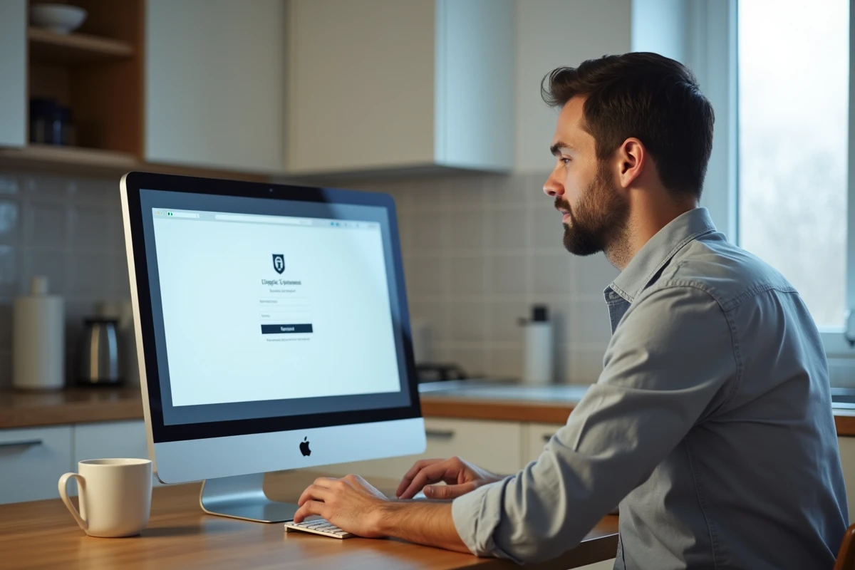 Enseignant se connectant à la messagerie académique d'Amiens depuis son domicile via un ordinateur de bureau sécurisé