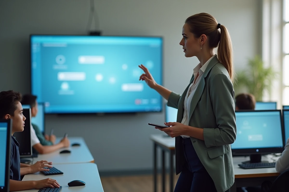 Professeure montrant le portail numérique aux élèves