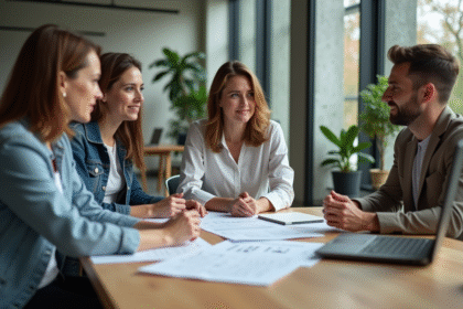 Equipe de professionnels en réunion dans un bureau moderne