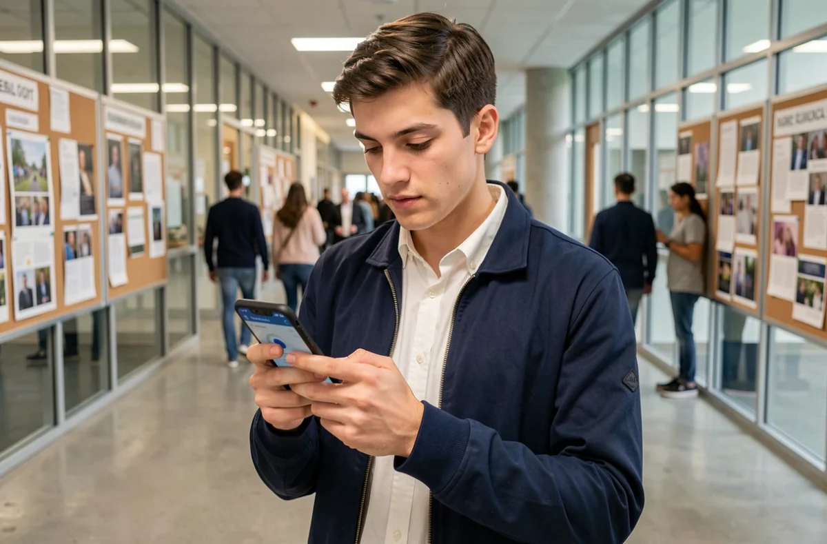 Étudiant consultant l'ENT ULHN sur smartphone dans un couloir d'université