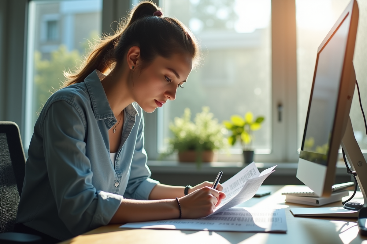 Etudiant concentré prenant des notes sur un bureau moderne