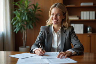 Femme d'affaires confiante en réunion de travail