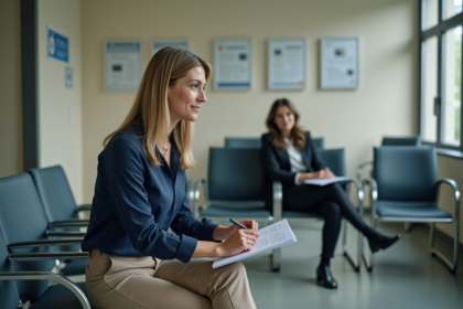 Femme en entretien d'embauche dans un bureau professionnel