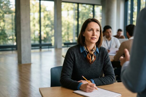 Femme attentive en formation dans un centre moderne à Romorantin