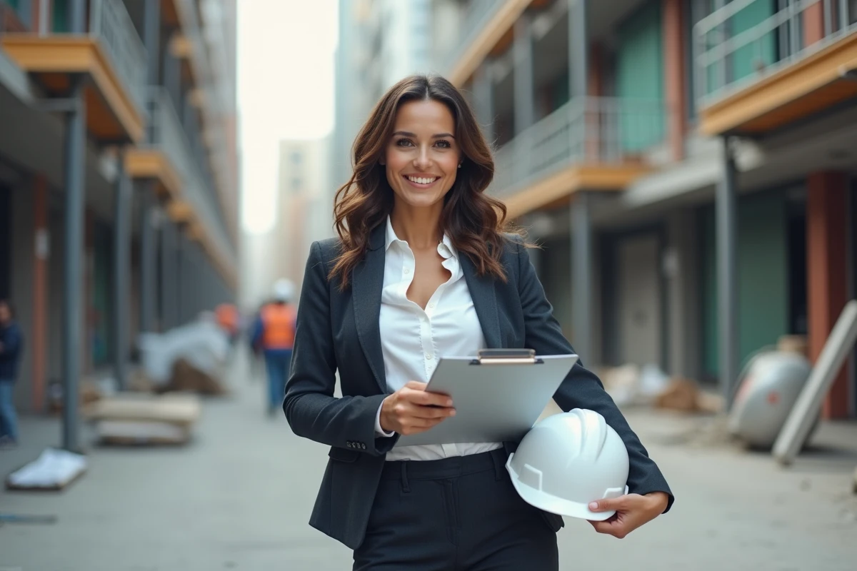Femme en tenue professionnelle sur un site de construction