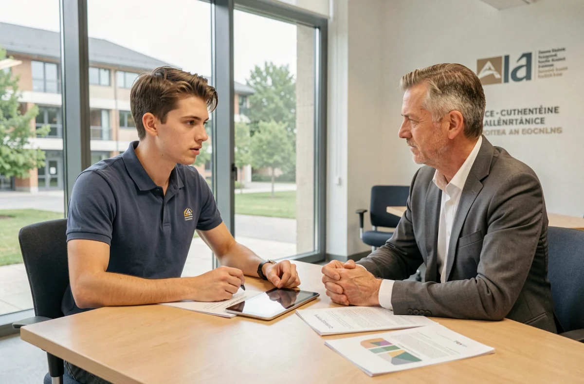 Un étudiant en alternance rencontrant son tuteur au sein du campus du Groupe Alternance Hauts-de-France