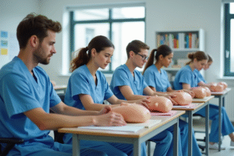 Groupe d'étudiants en medecine en salle de cours