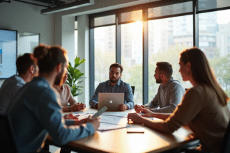 Groupe divers en formation en bureau lumineux