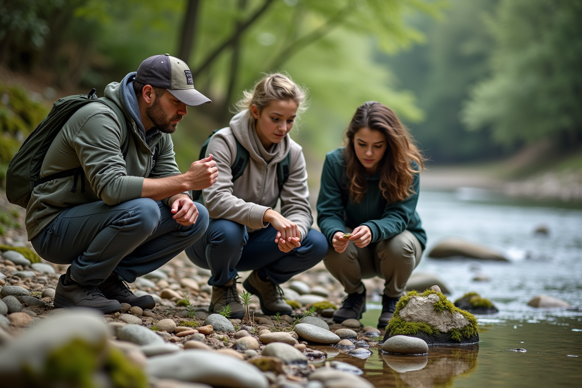 Jeunes adultes explorant la nature au bord de la rivière