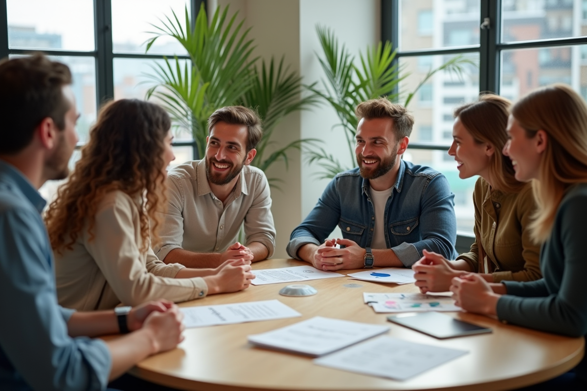 Groupe de jeunes professionnels en coworking créatif