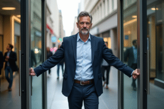 Homme d'affaires confiant devant une entreprise moderne