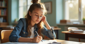 Jeune enseignant en classe lumineuse avec notes et livres