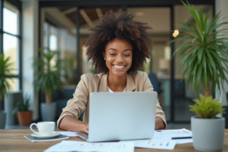 Jeune entrepreneur souriant dans un bureau lumineux