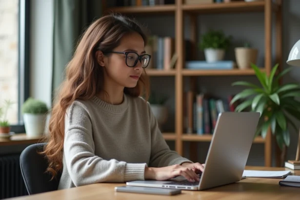 Jeune femme travaillant sur un ordinateur portable à la maison