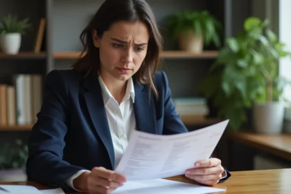 Jeune femme suisse en bureau professionnel examine un CV