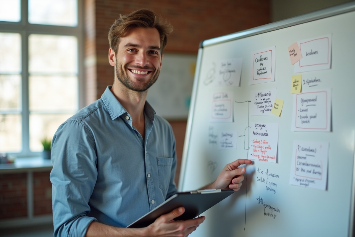 Jeune homme vérifiant ses notes près d