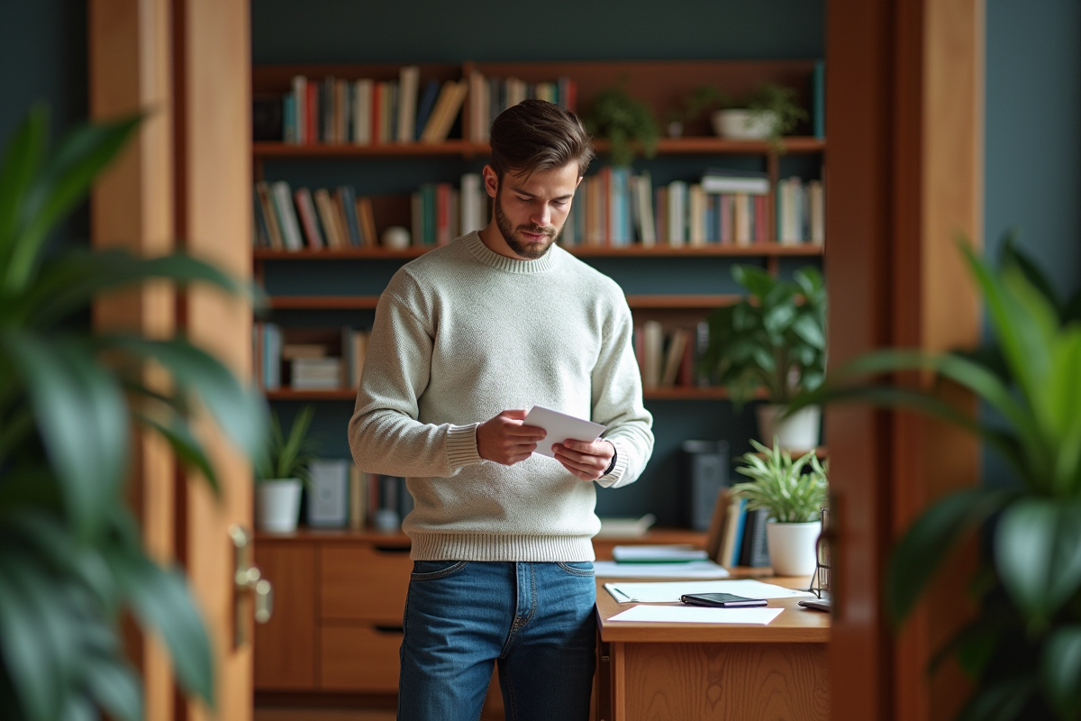 Jeune homme pratiquant un pitch dans un bureau à la maison