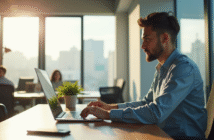 Jeune professionnel travaillant dans un bureau lumineux
