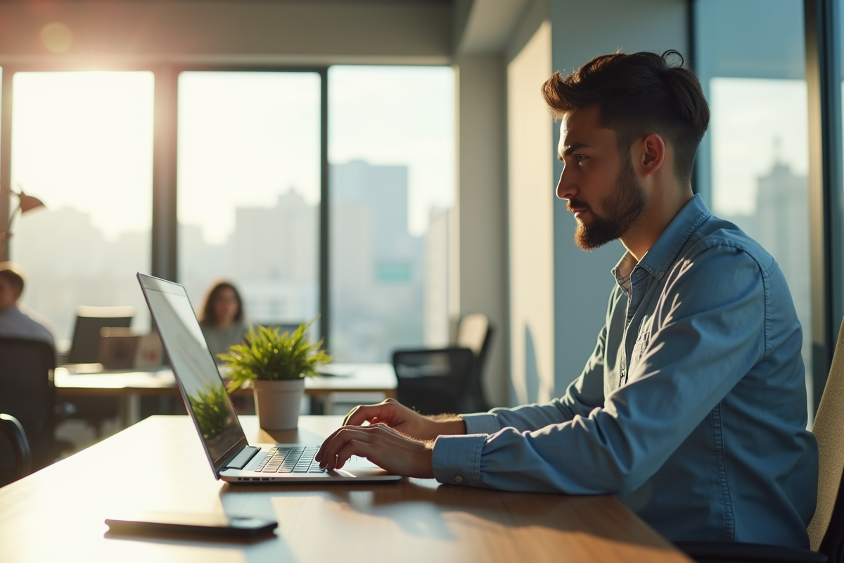 Jeune professionnel travaillant dans un bureau lumineux