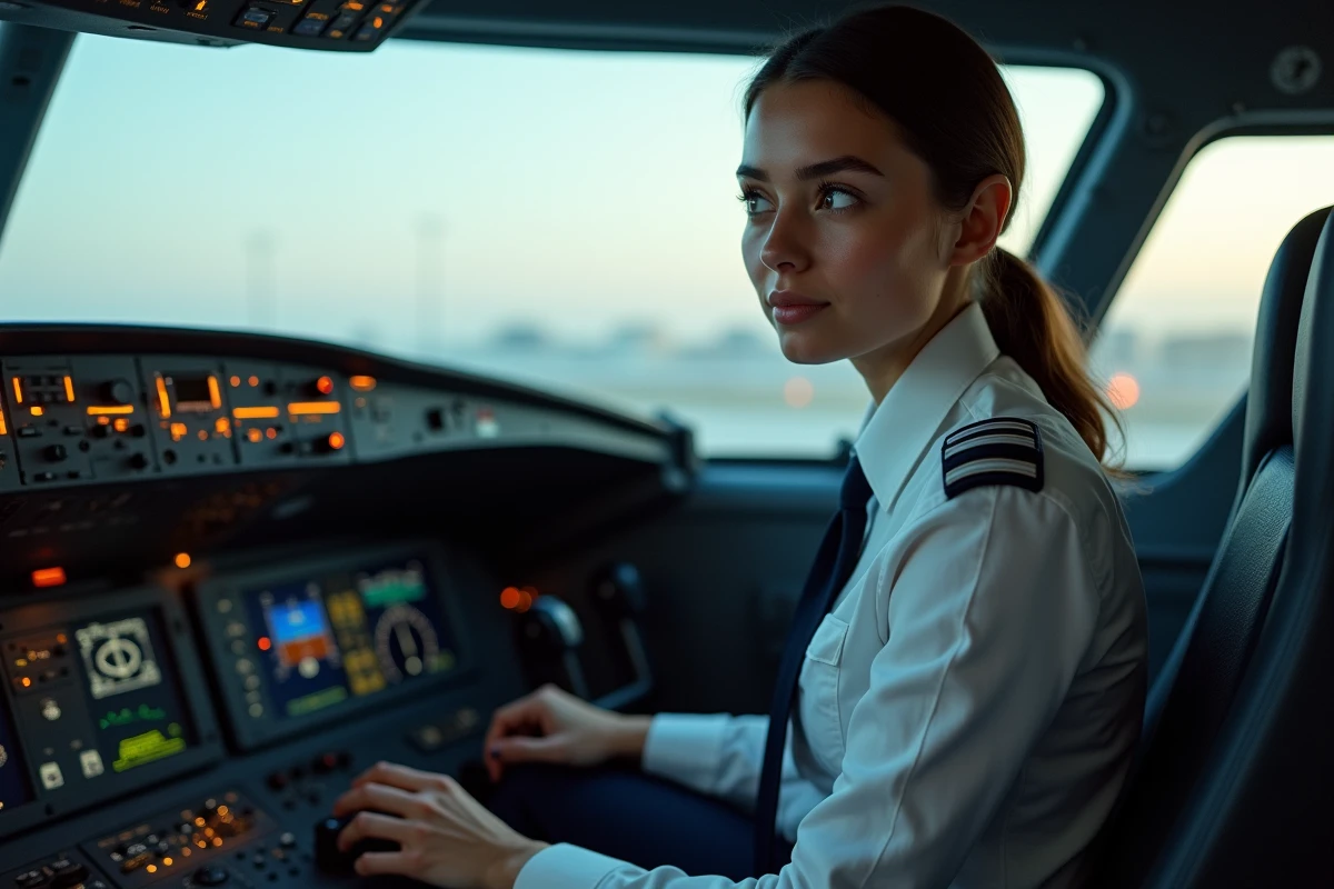 Jeune femme pilote dans le cockpit d
