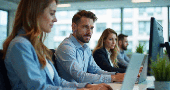 Groupe de professionnels divers dans un bureau lumineux