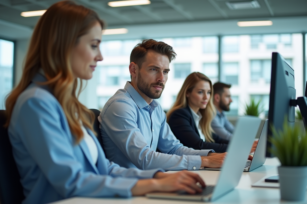 Groupe de professionnels divers dans un bureau lumineux