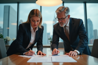 Homme et femme d'affaires collaborant lors d'une réunion