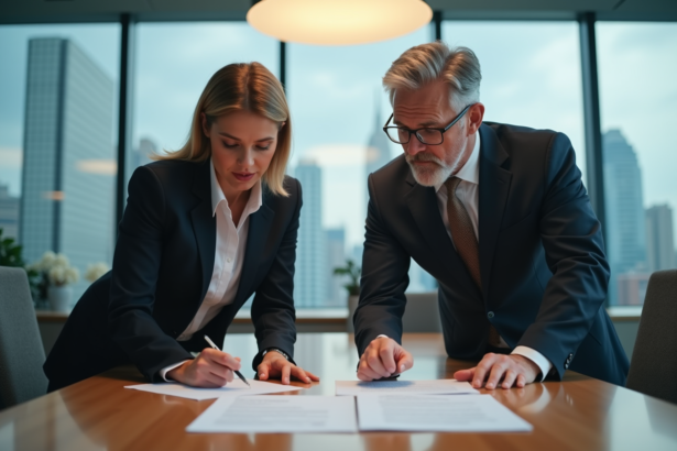 Homme et femme d'affaires collaborant lors d'une réunion