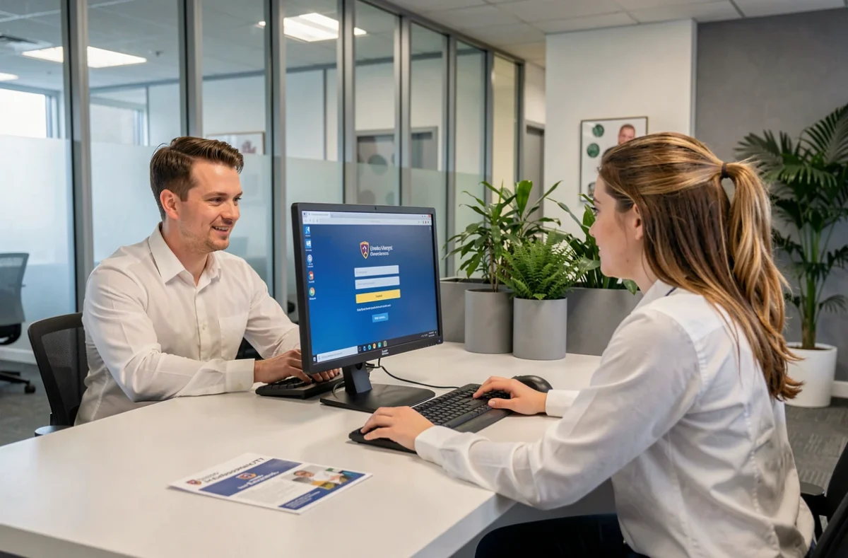 Agent du service informatique aidant une étudiante à résoudre un problème de connexion à l'espace numérique de l'université d'Angers
